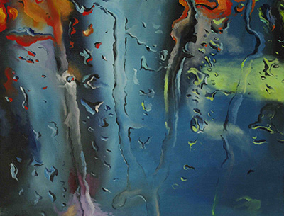 Droplets on window, oil paint on canvas