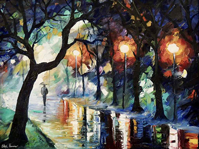 Rainy park, oil paint on canvas