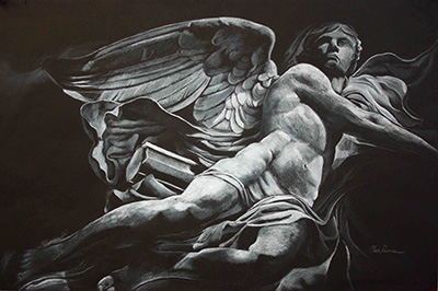 Angel, white charcoal on black paper