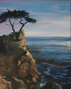 Lone Cypress, oil paint on canvas