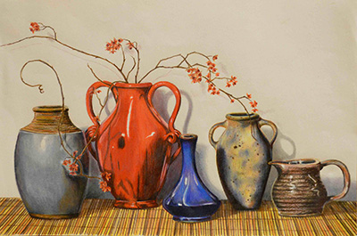 Vases, colored pencil on paper